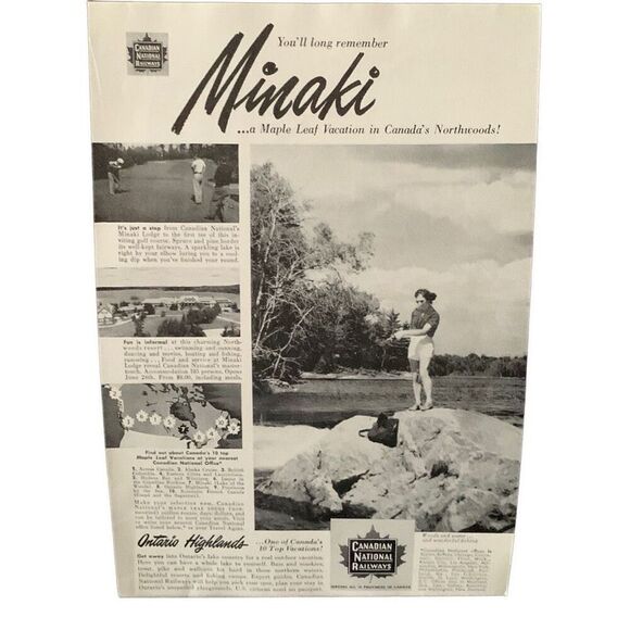 Vintage 1951 Canadian National Railways Minaki Ad Advertisement - Picture 4 of 4